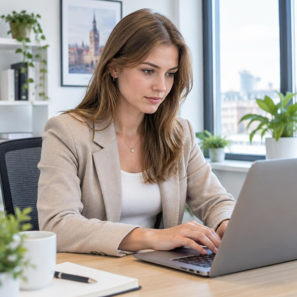 Woman working on a laptop